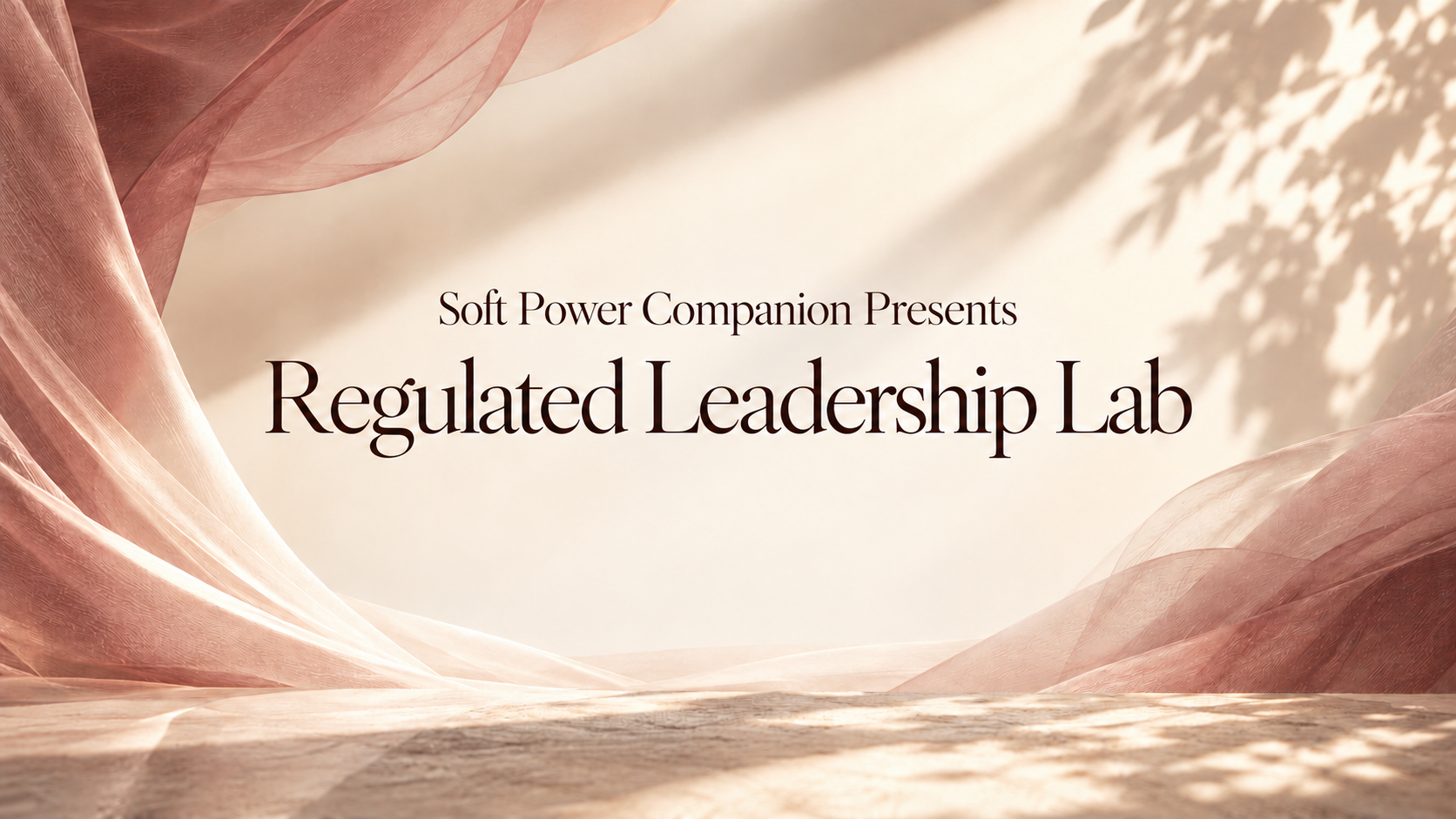 Soft Power Companion presents Regulated Leadership Lab, framed by rose fabric and warm light